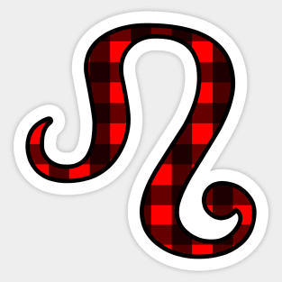 Leo Zodiac Horoscope Symbol in Black and Red Buffalo Plaid Sticker